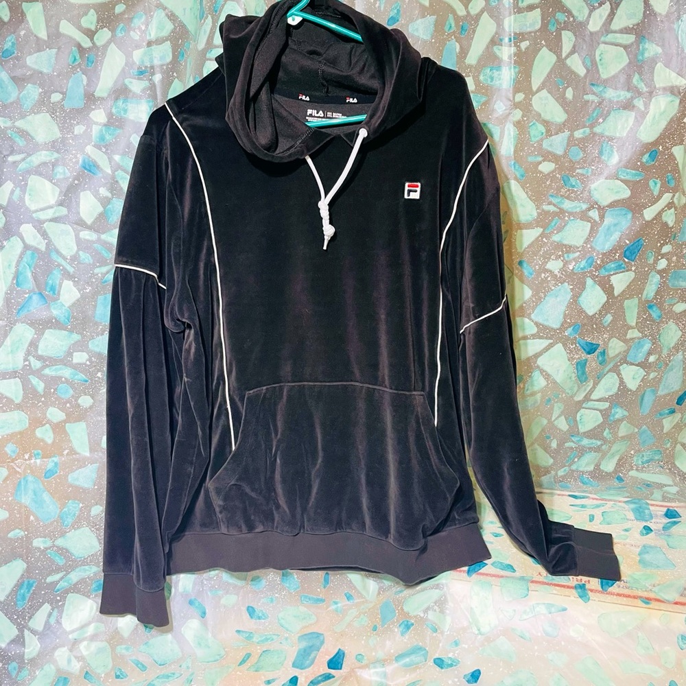 Fila Men’s Velour Pull Over Hoodie Black XXL PREOWNED